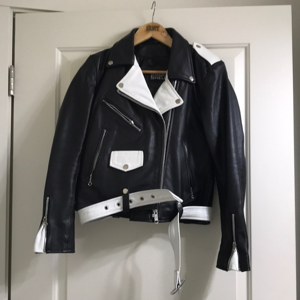 Straight to Hell leather jacket. Black and white women size L. Worn once.